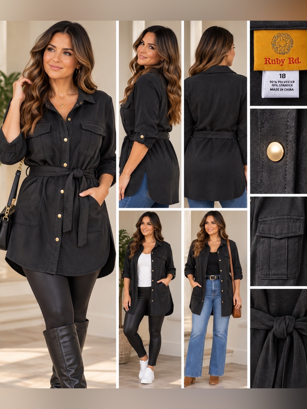 Ruby Rd. Black Belted Shirt Dress / Tunic – Size 18